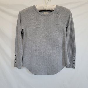 Chaser Heather Gray Waffle Weave Thermal Pullover Top Buttoned Cuff Size Small